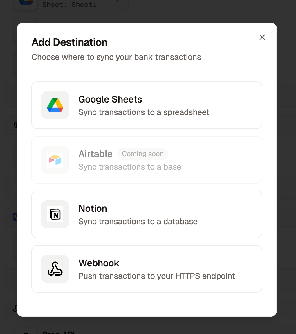 Add Destination dialog